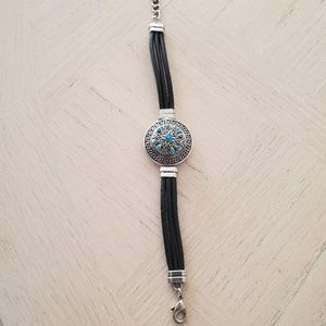 Black Leather Snap Button Bracelet